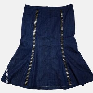 Midnight Velvet Womens Denim Mermaid Skirt Gold Studded Detail Size 18W